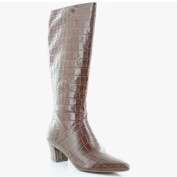 NWT NATURALIZER Wide Calf Brown Knee High Block Heel Leather Boots Size 7.5 - Picture 3 of 13